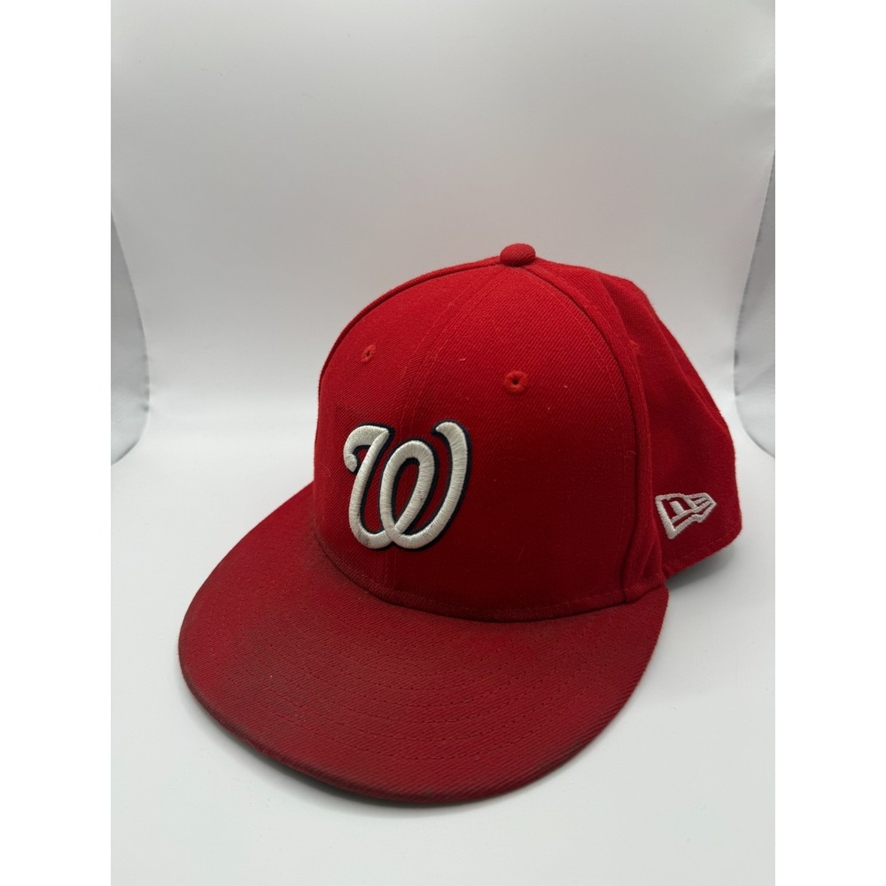 New Era 59Fifty Washington Nationals Baseball Cap Mens Size 7 Red Fitted Hat